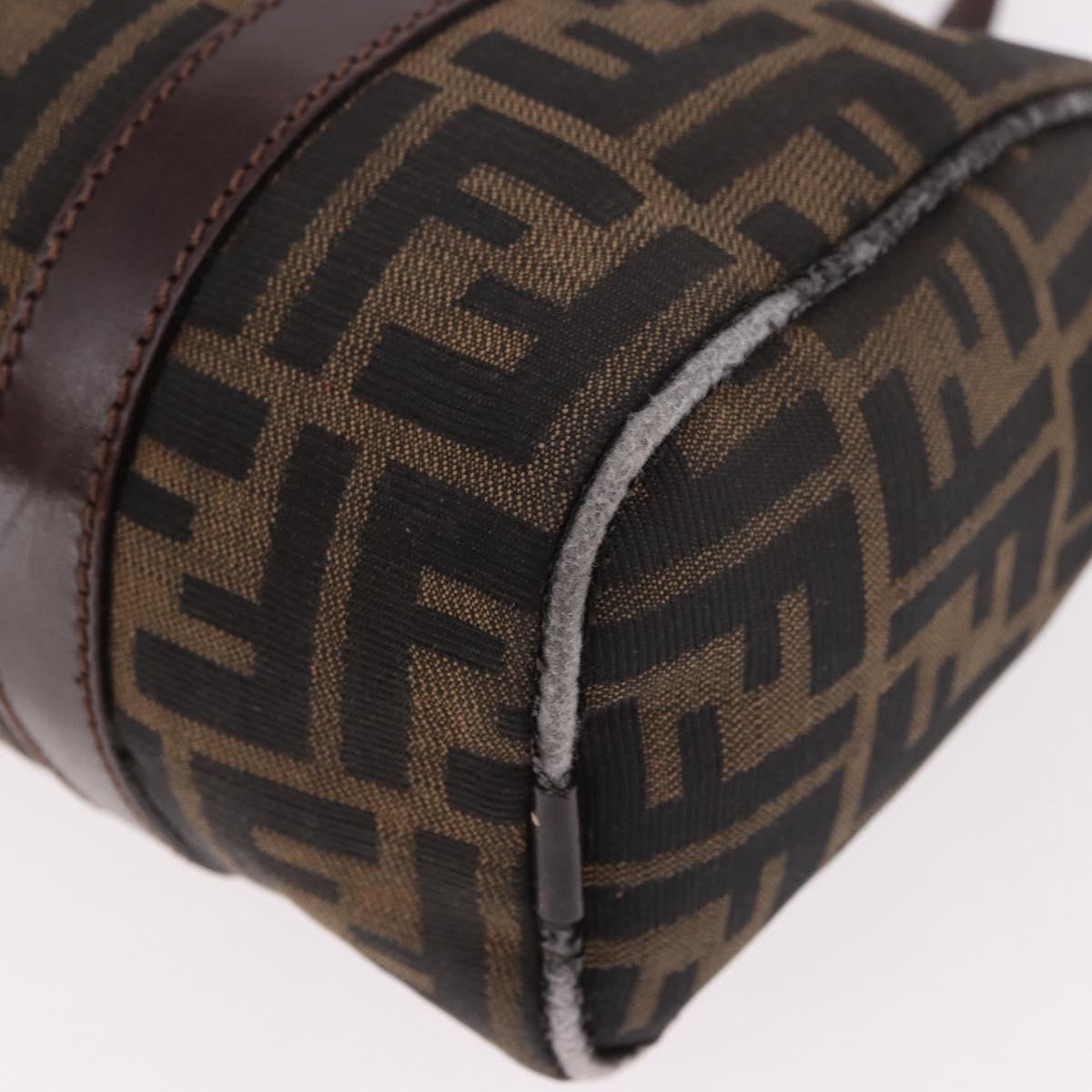FENDI Zucca Canvas Hand Bag Black Brown Auth 189065