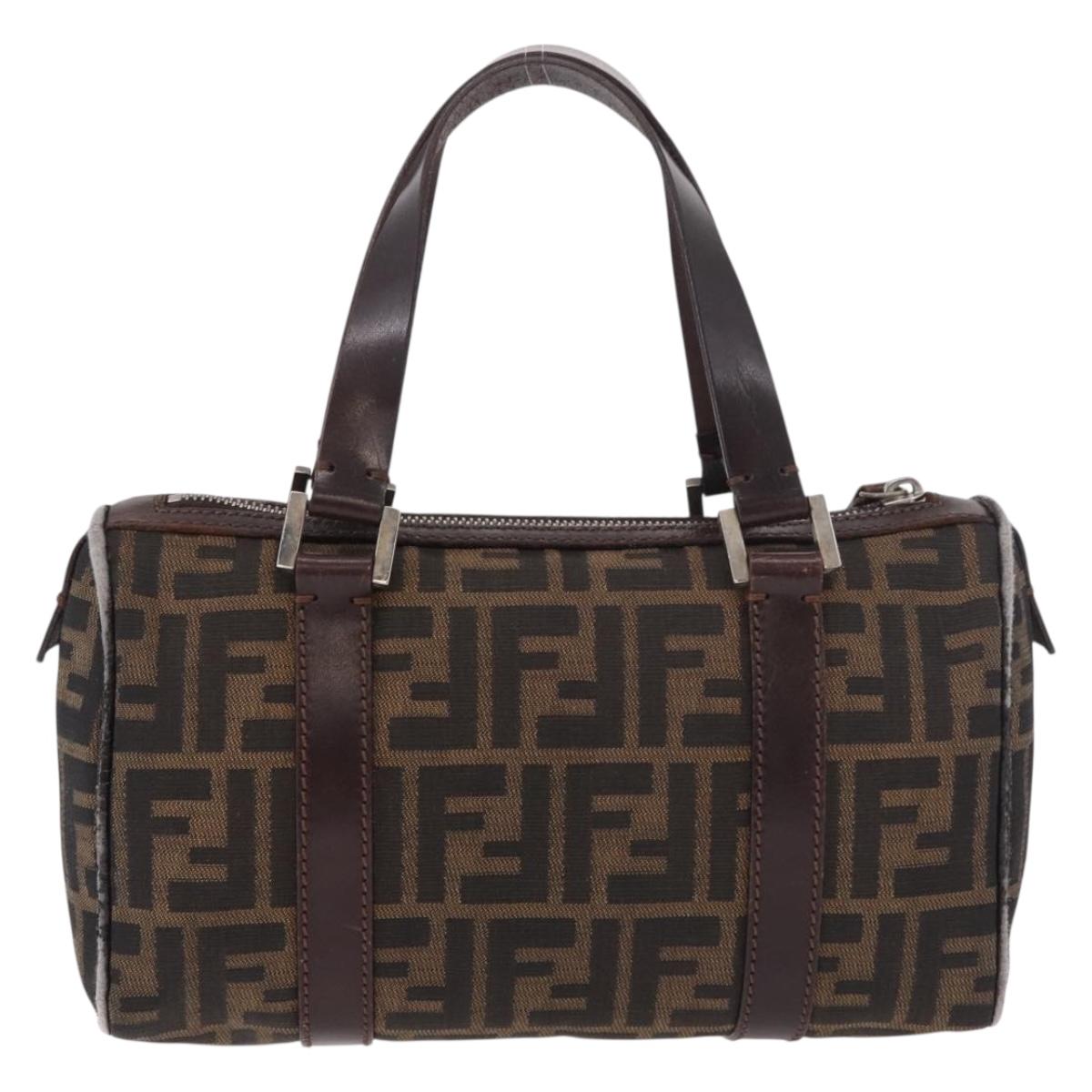 FENDI Zucca Canvas Hand Bag Black Brown Auth 189065