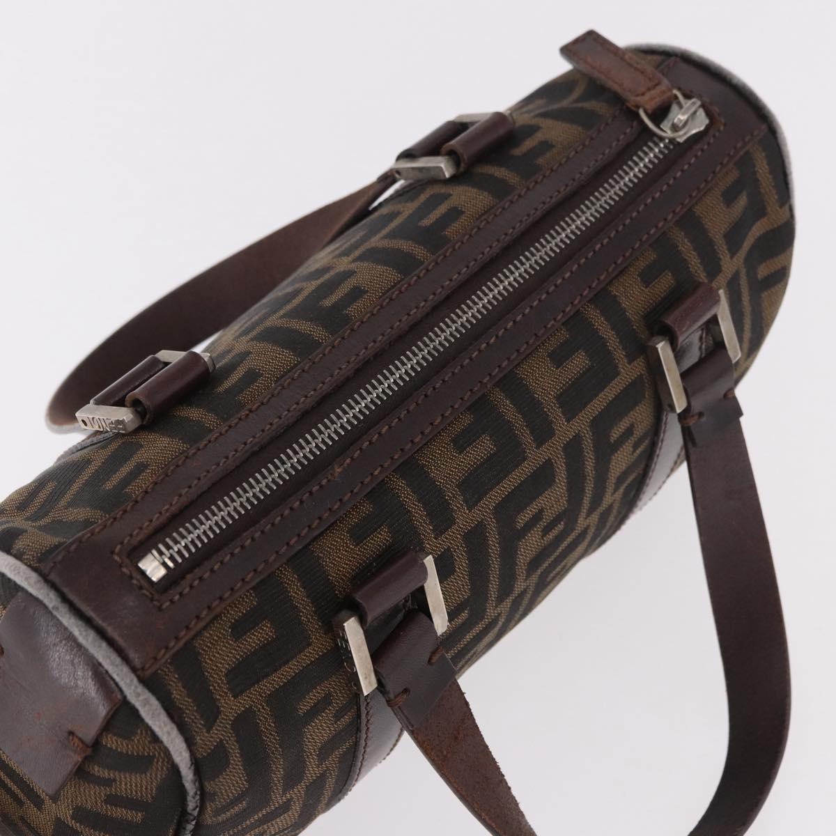 FENDI Zucca Canvas Hand Bag Black Brown Auth 189065