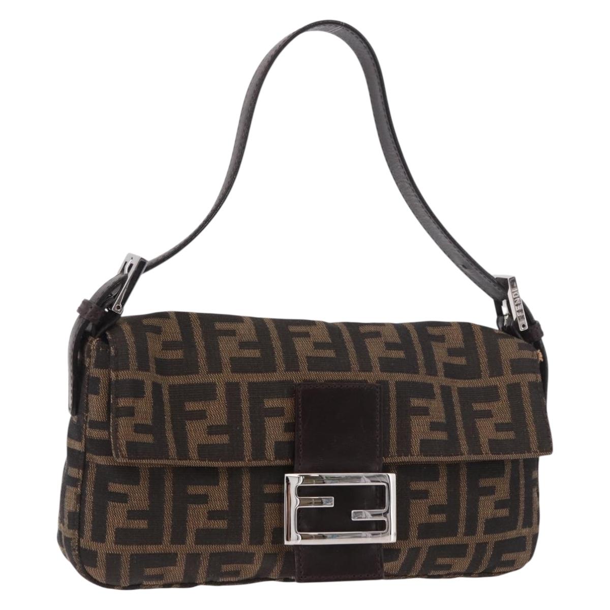 FENDI Zucca Canvas Mamma Baguette Shoulder Bag Black Brown Auth 189067V