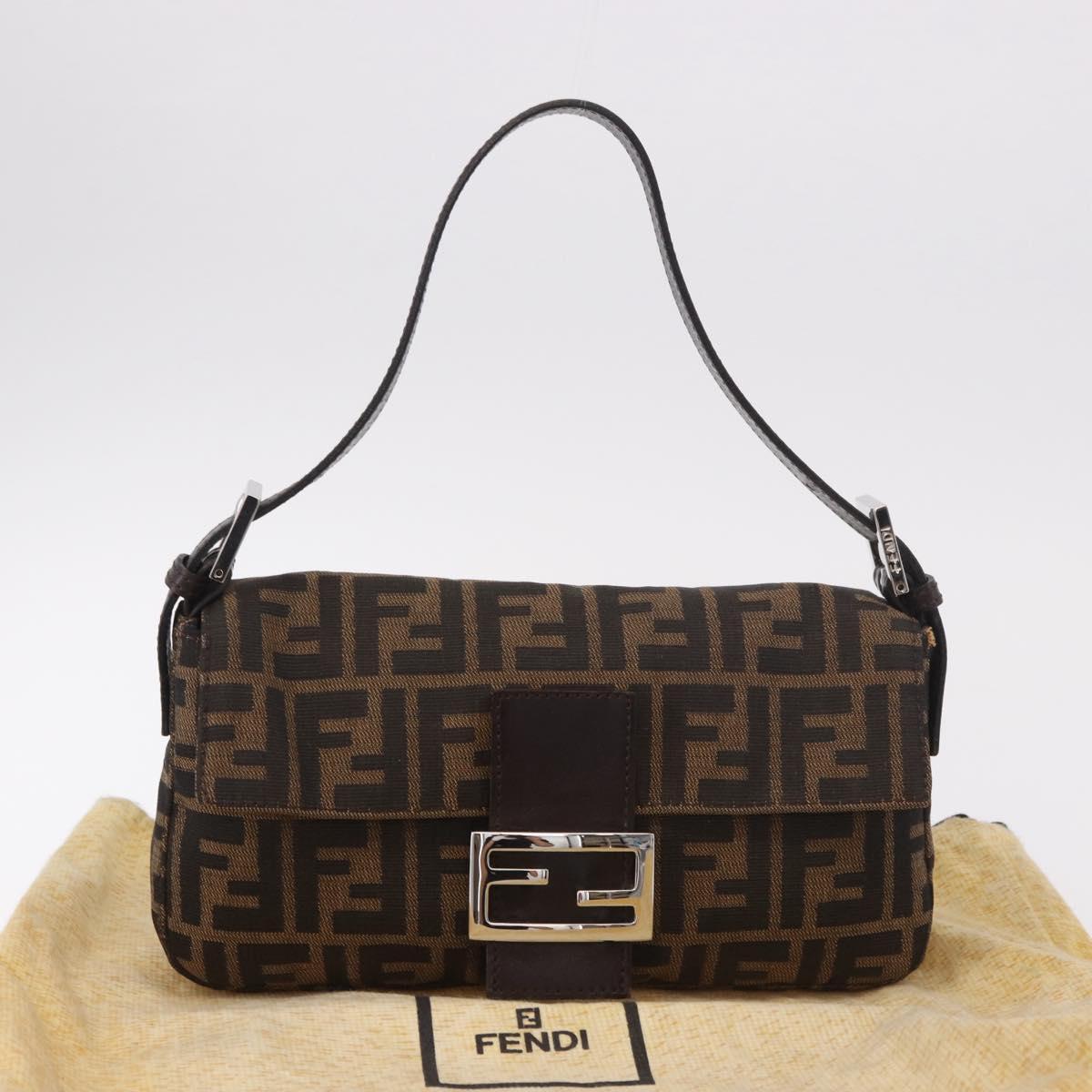 FENDI Zucca Canvas Mamma Baguette Shoulder Bag Black Brown Auth 189067V