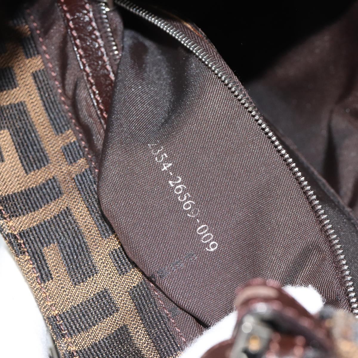 FENDI Zucca Canvas Mamma Baguette Shoulder Bag Black Brown Auth 189068V