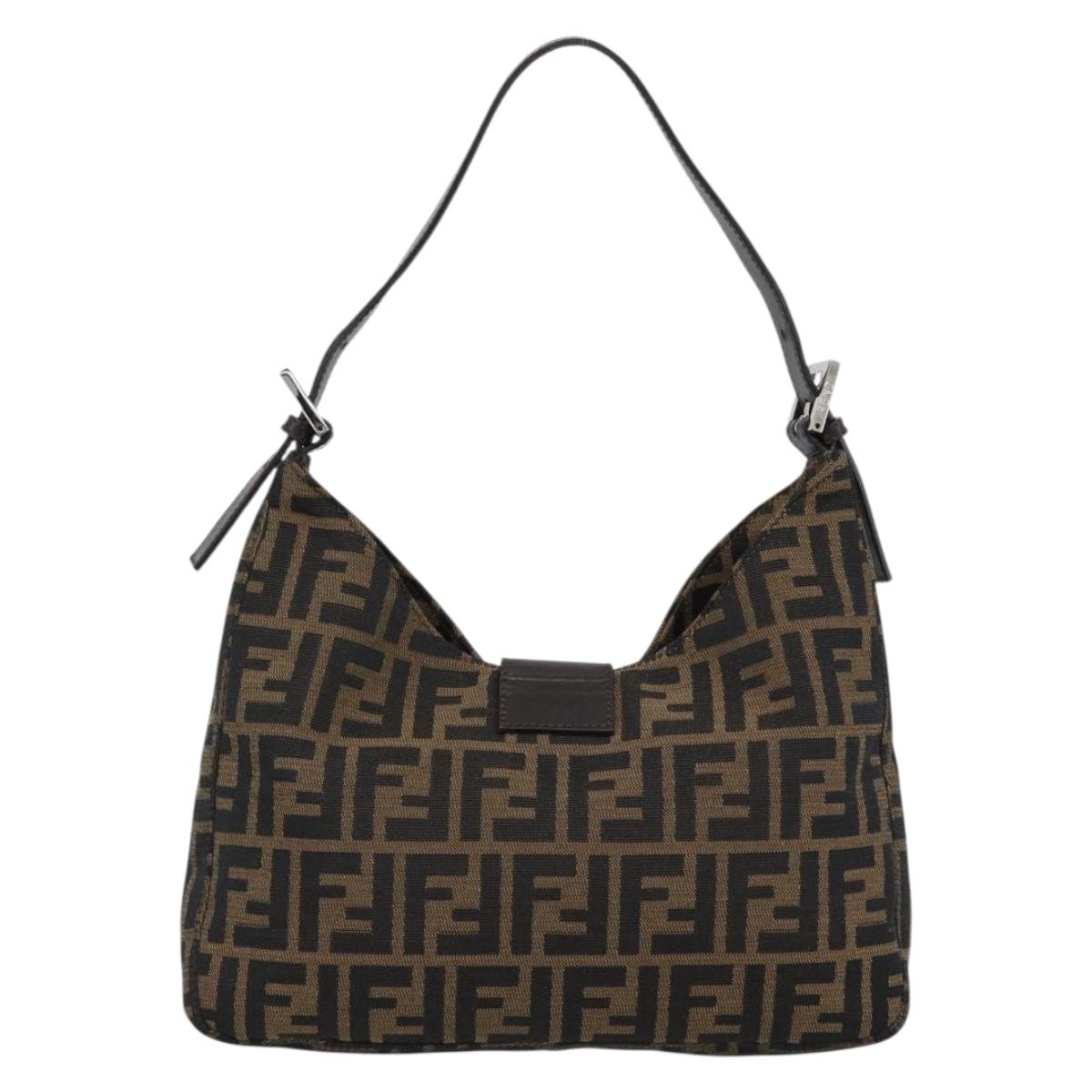 FENDI Zucca Canvas Mamma Baguette Shoulder Bag Black Brown Auth 189068V