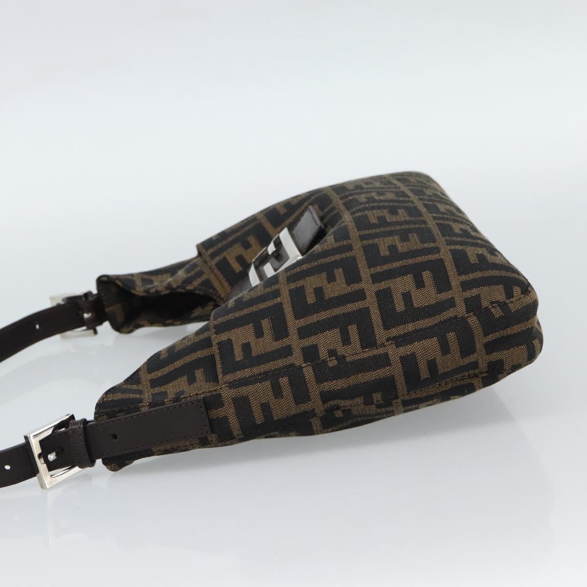 FENDI Zucca Canvas Mamma Baguette Shoulder Bag Black Brown Auth 189068V