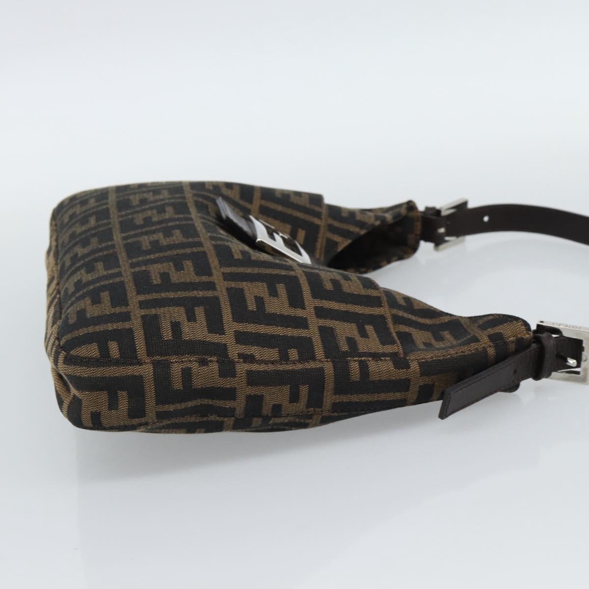 FENDI Zucca Canvas Mamma Baguette Shoulder Bag Black Brown Auth 189068V