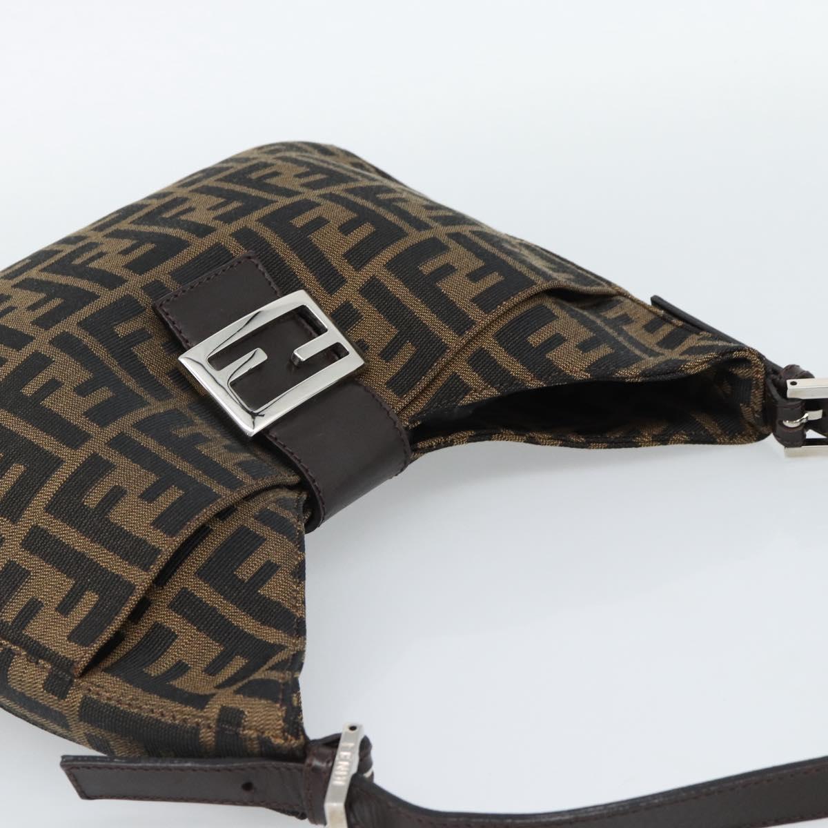 FENDI Zucca Canvas Mamma Baguette Shoulder Bag Black Brown Auth 189068V