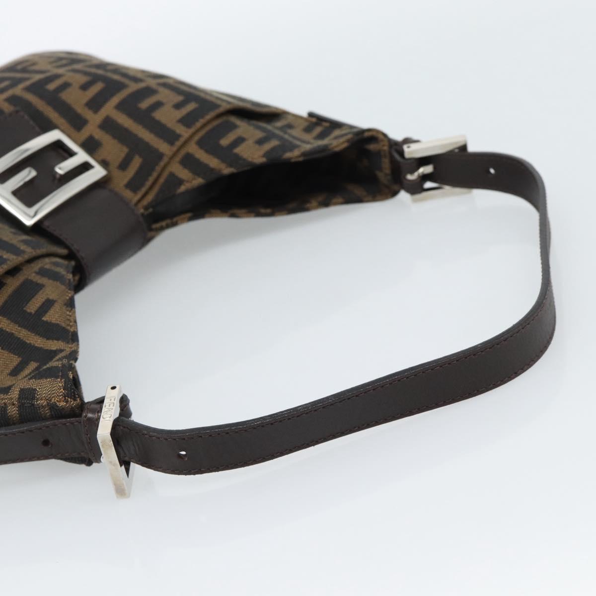 FENDI Zucca Canvas Mamma Baguette Shoulder Bag Black Brown Auth 189068V