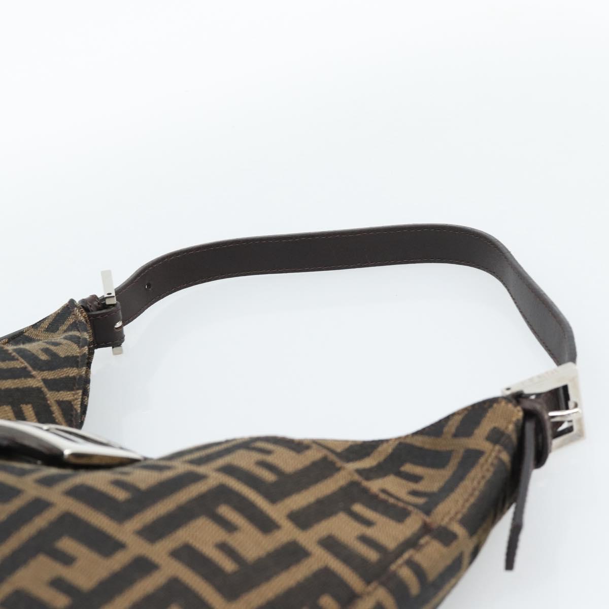 FENDI Zucca Canvas Mamma Baguette Shoulder Bag Black Brown Auth 189068V