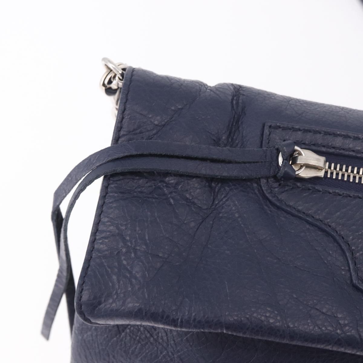 BALENCIAGA Classic Envelope Shoulder Bag Leather Navy Silver 319376 Auth 189069V