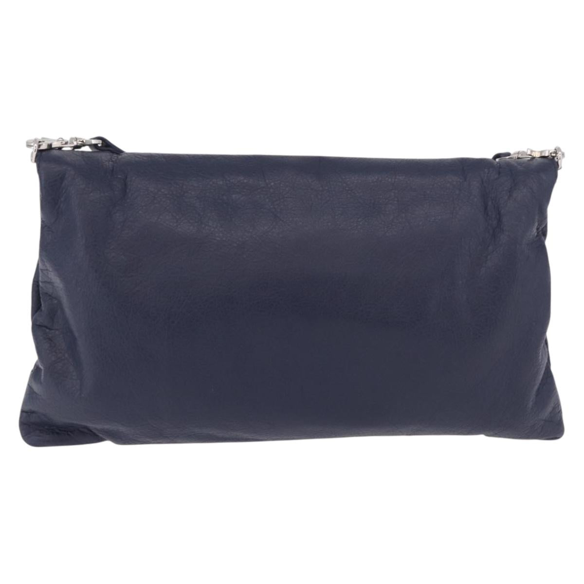 BALENCIAGA Classic Envelope Shoulder Bag Leather Navy Silver 319376 Auth 189069V