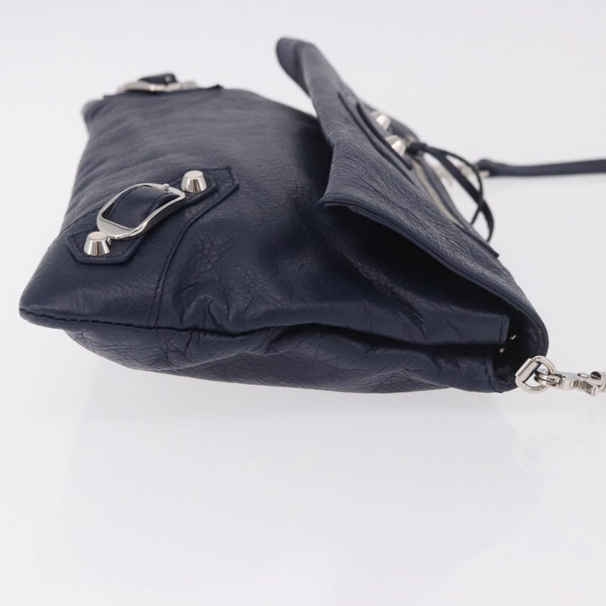 BALENCIAGA Classic Envelope Shoulder Bag Leather Navy Silver 319376 Auth 189069V