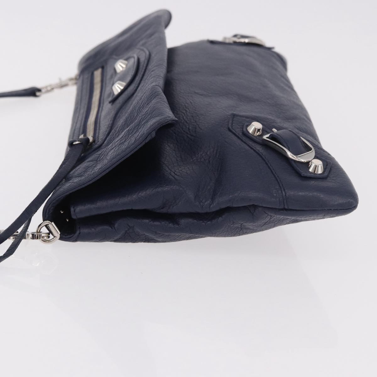 BALENCIAGA Classic Envelope Shoulder Bag Leather Navy Silver 319376 Auth 189069V