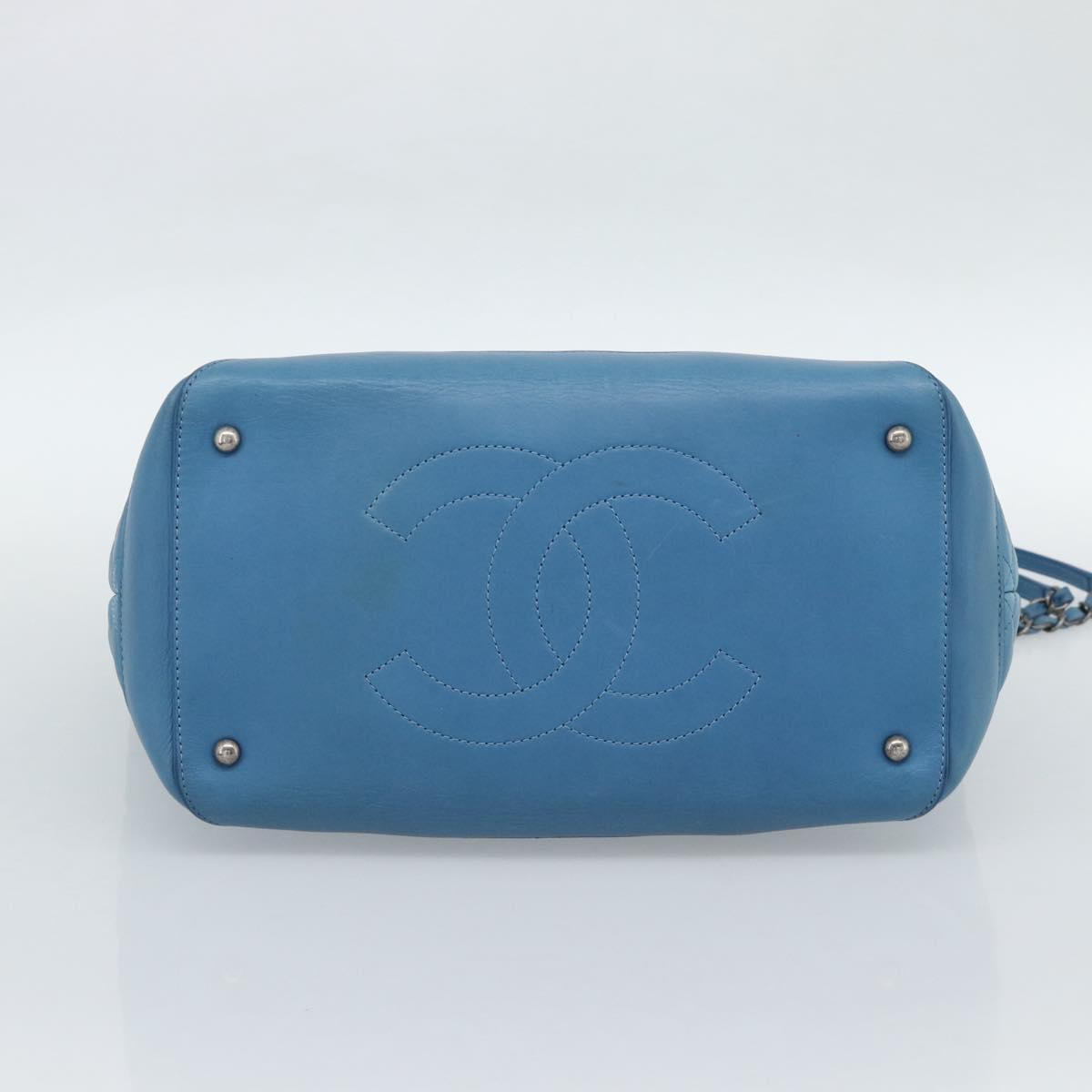 CHANEL Matelasse Chain Shoulder Bag Leather 2way Blue Silver CC Auth 189071M