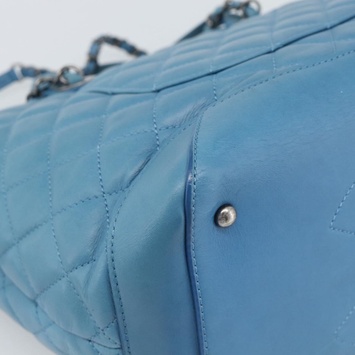 CHANEL Matelasse Chain Shoulder Bag Leather 2way Blue Silver CC Auth 189071M
