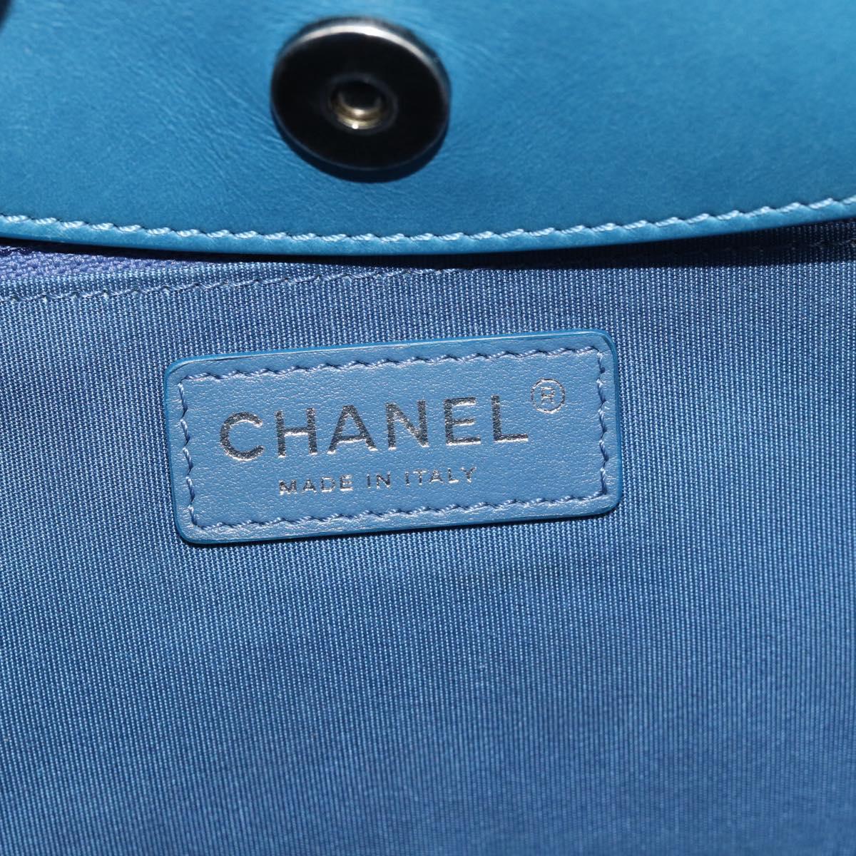 CHANEL Matelasse Chain Shoulder Bag Leather 2way Blue Silver CC Auth 189071M