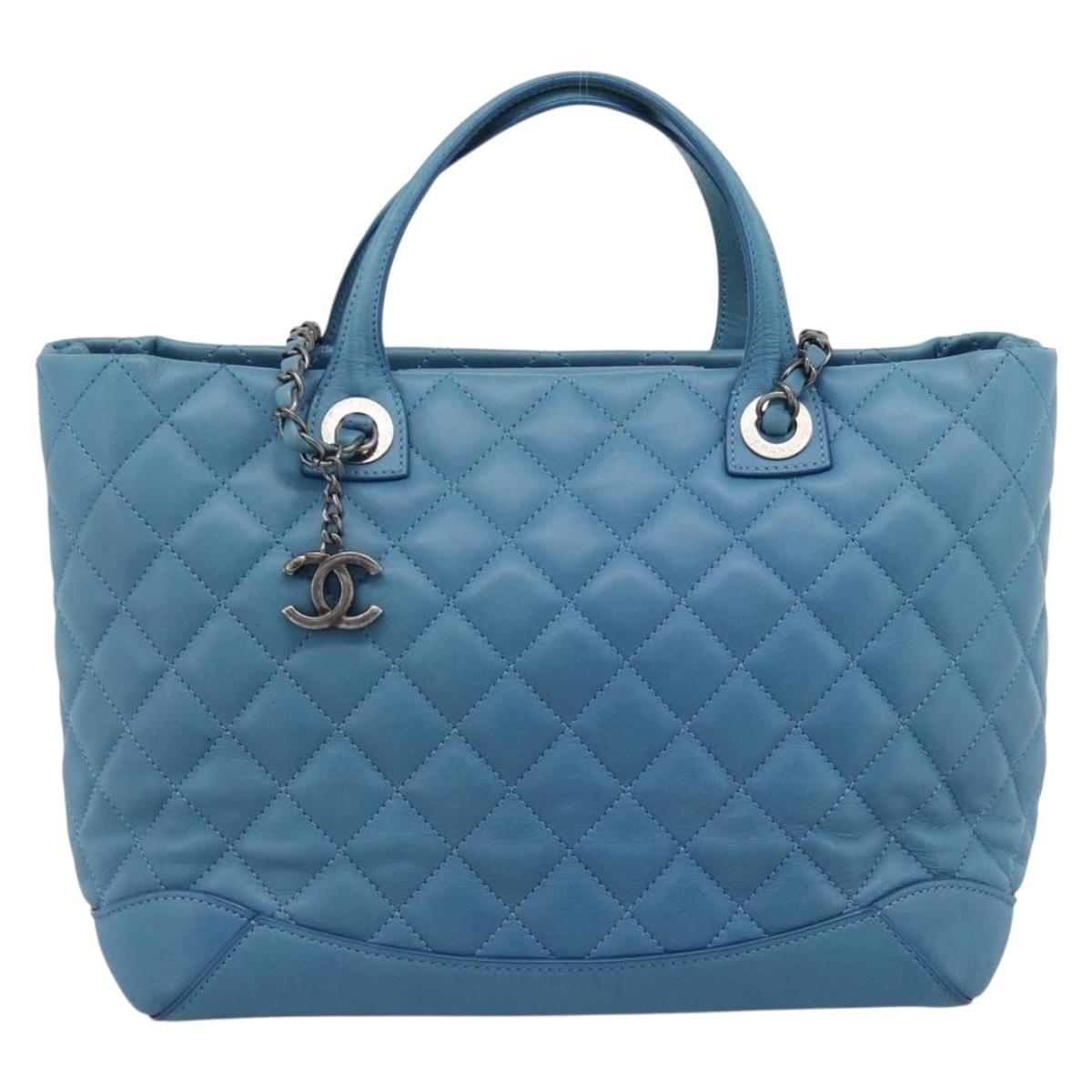 CHANEL Matelasse Chain Shoulder Bag Leather 2way Blue Silver CC Auth 189071M