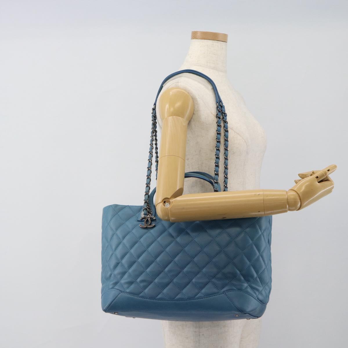CHANEL Matelasse Chain Shoulder Bag Leather 2way Blue Silver CC Auth 189071M