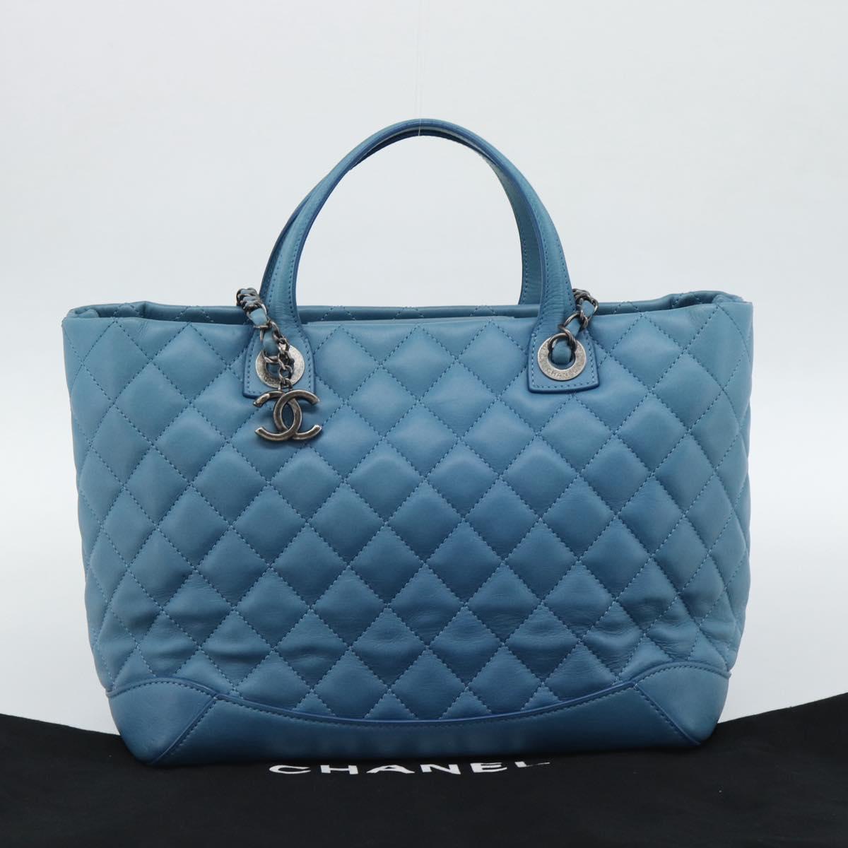 CHANEL Matelasse Chain Shoulder Bag Leather 2way Blue Silver CC Auth 189071M