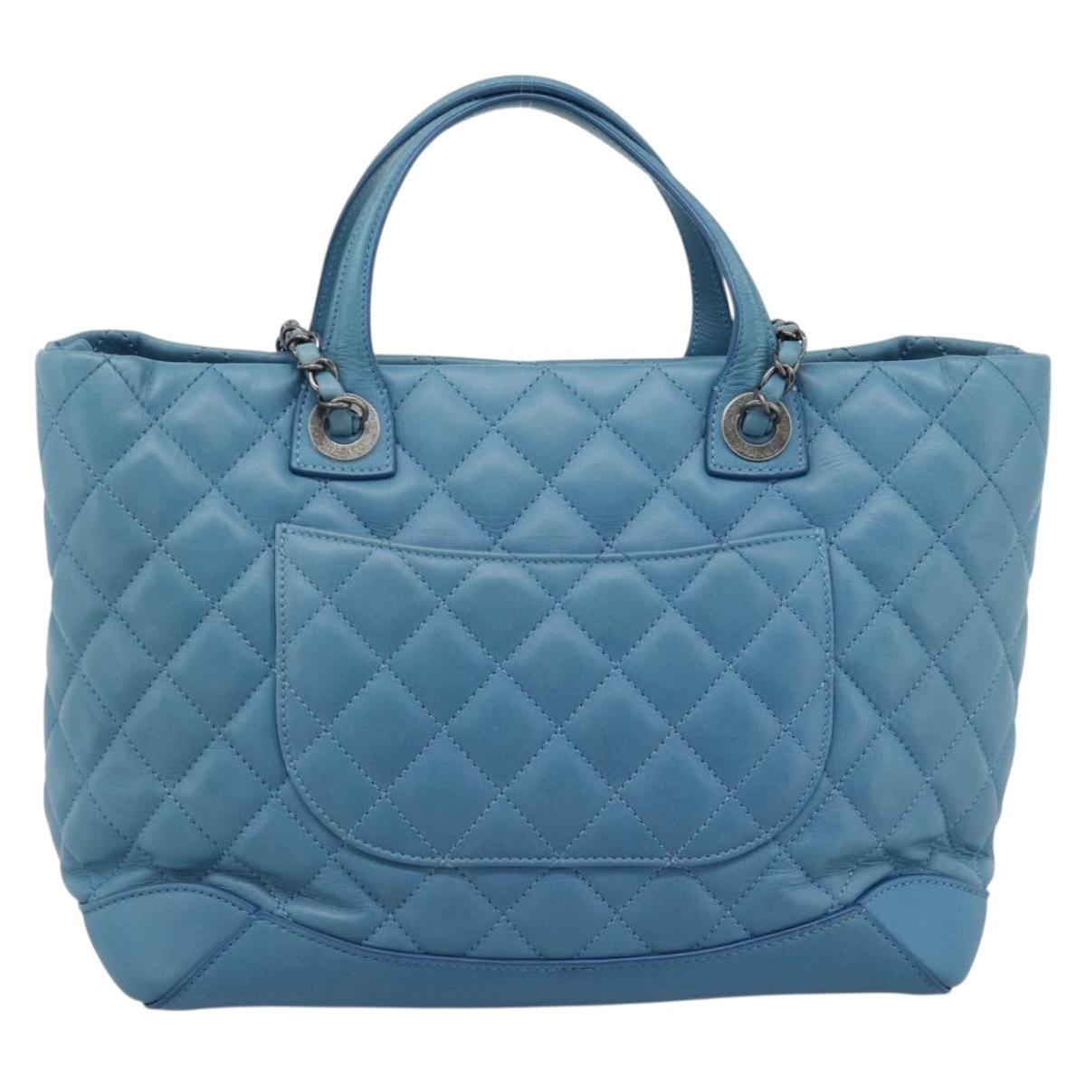CHANEL Matelasse Chain Shoulder Bag Leather 2way Blue Silver CC Auth 189071M