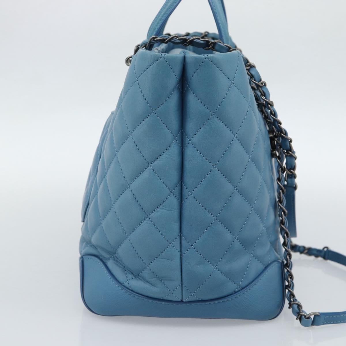 CHANEL Matelasse Chain Shoulder Bag Leather 2way Blue Silver CC Auth 189071M