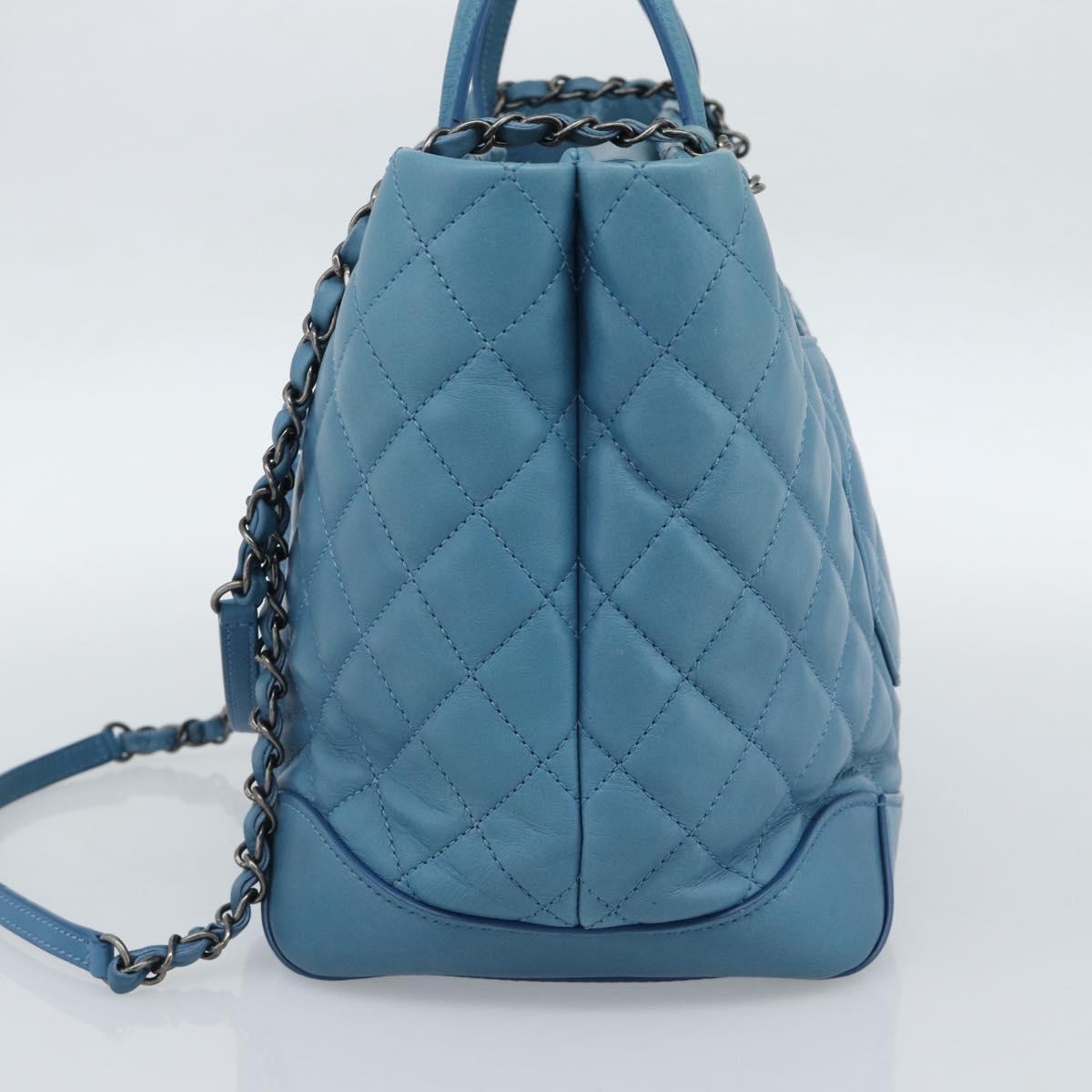 CHANEL Matelasse Chain Shoulder Bag Leather 2way Blue Silver CC Auth 189071M