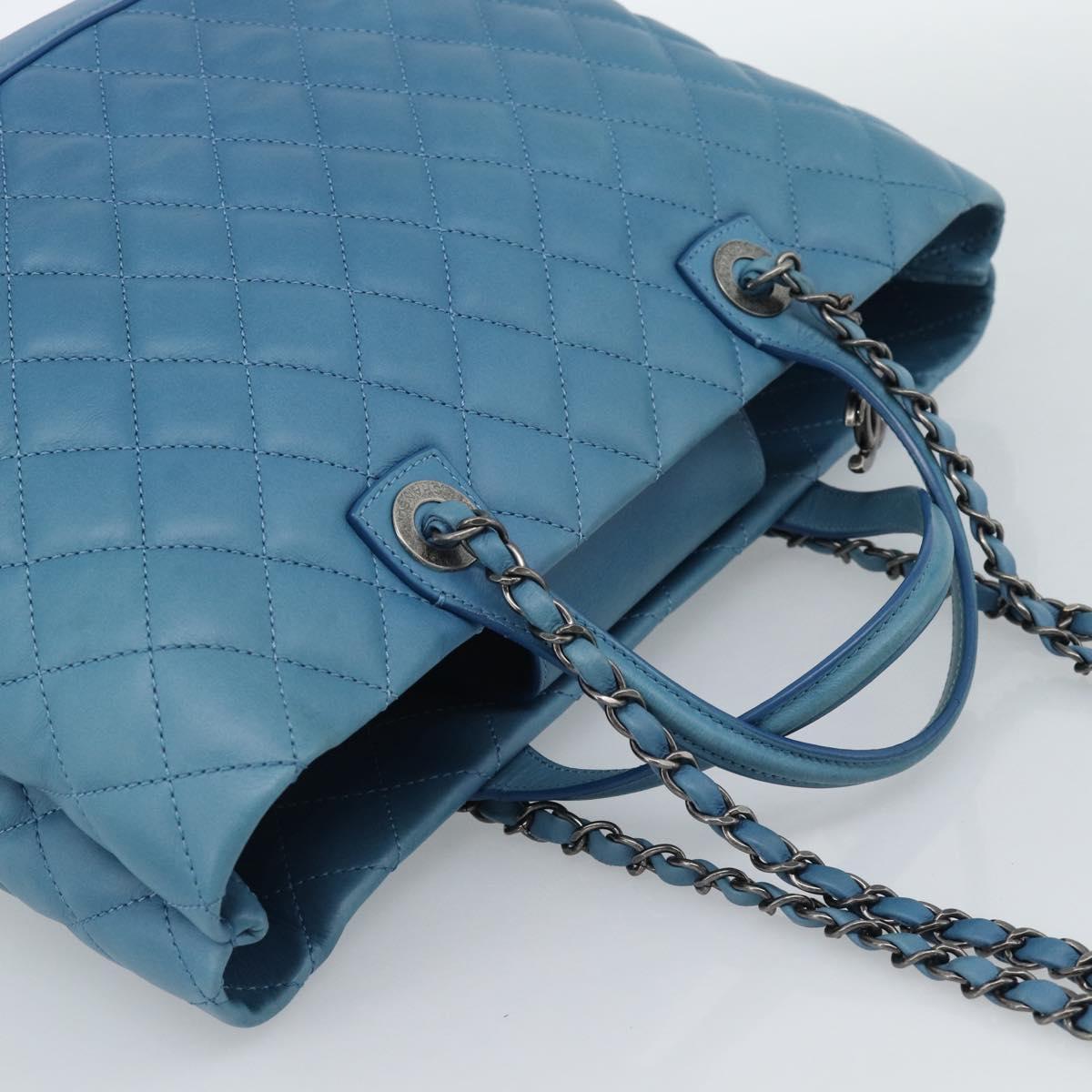 CHANEL Matelasse Chain Shoulder Bag Leather 2way Blue Silver CC Auth 189071M