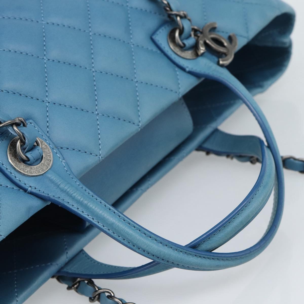 CHANEL Matelasse Chain Shoulder Bag Leather 2way Blue Silver CC Auth 189071M