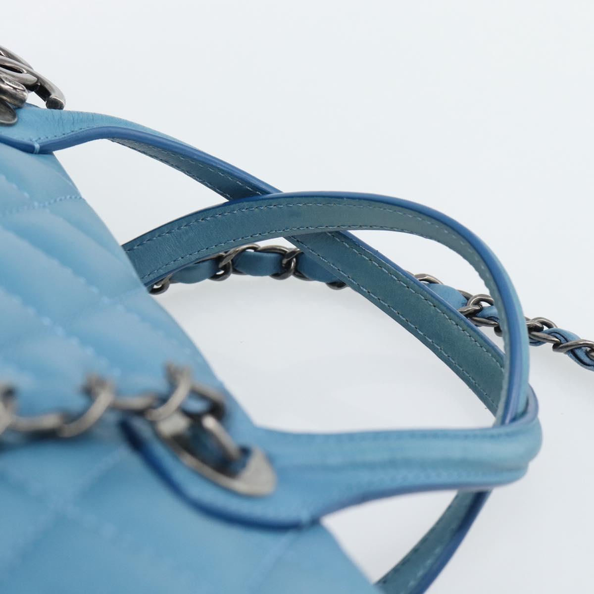 CHANEL Matelasse Chain Shoulder Bag Leather 2way Blue Silver CC Auth 189071M