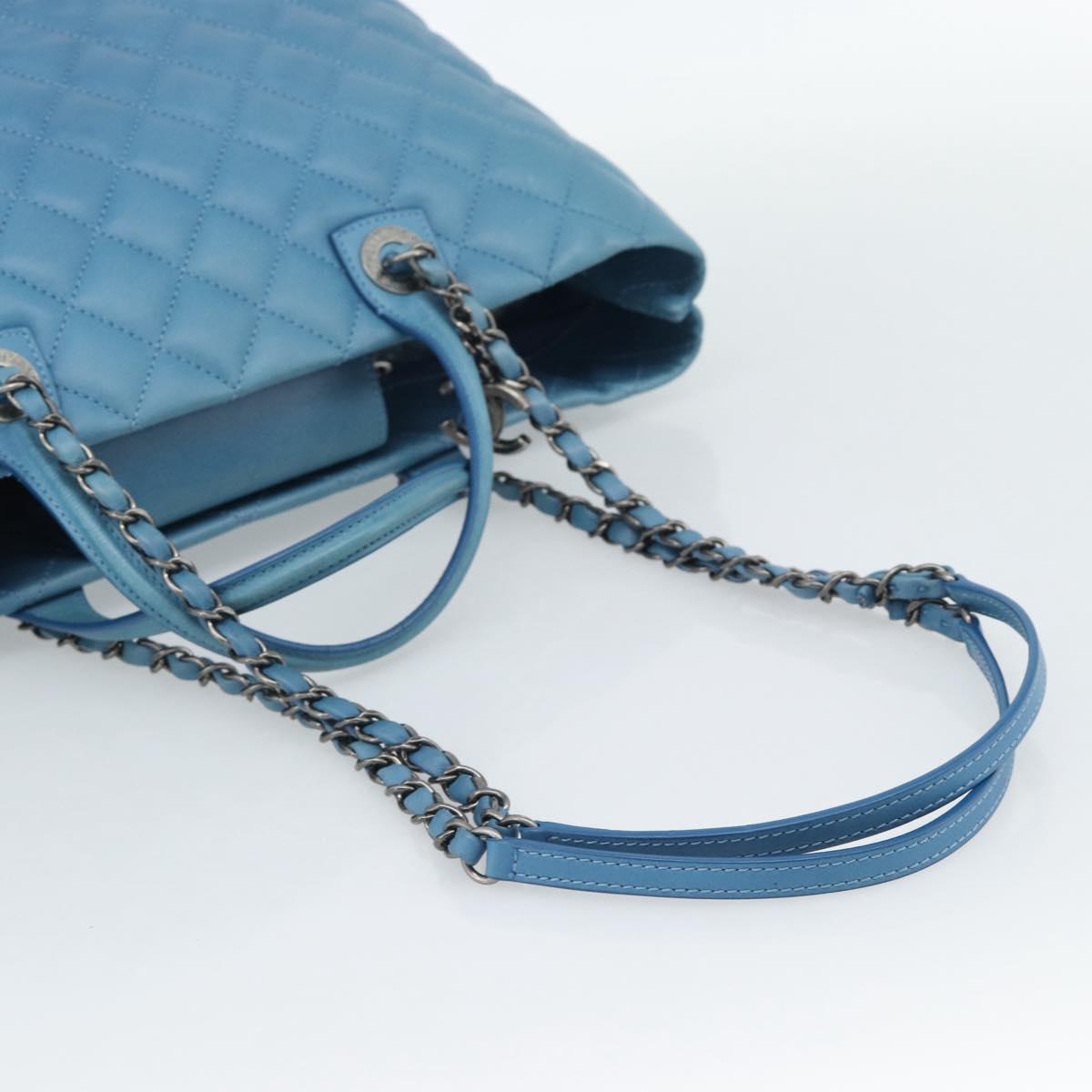 CHANEL Matelasse Chain Shoulder Bag Leather 2way Blue Silver CC Auth 189071M