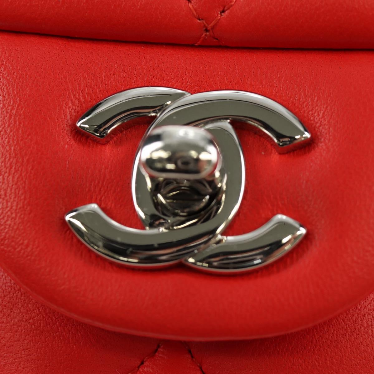 CHANEL Mini Matelasse 17 Chain Bag Lamb Skin Red Silver CC Auth 189072SM