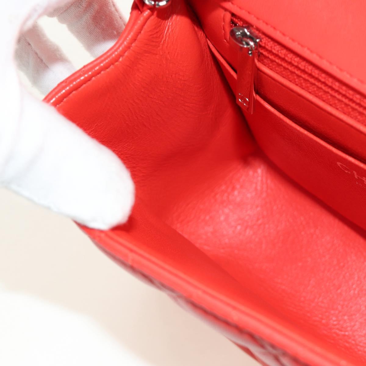 CHANEL Mini Matelasse 17 Chain Bag Lamb Skin Red Silver CC Auth 189072SM