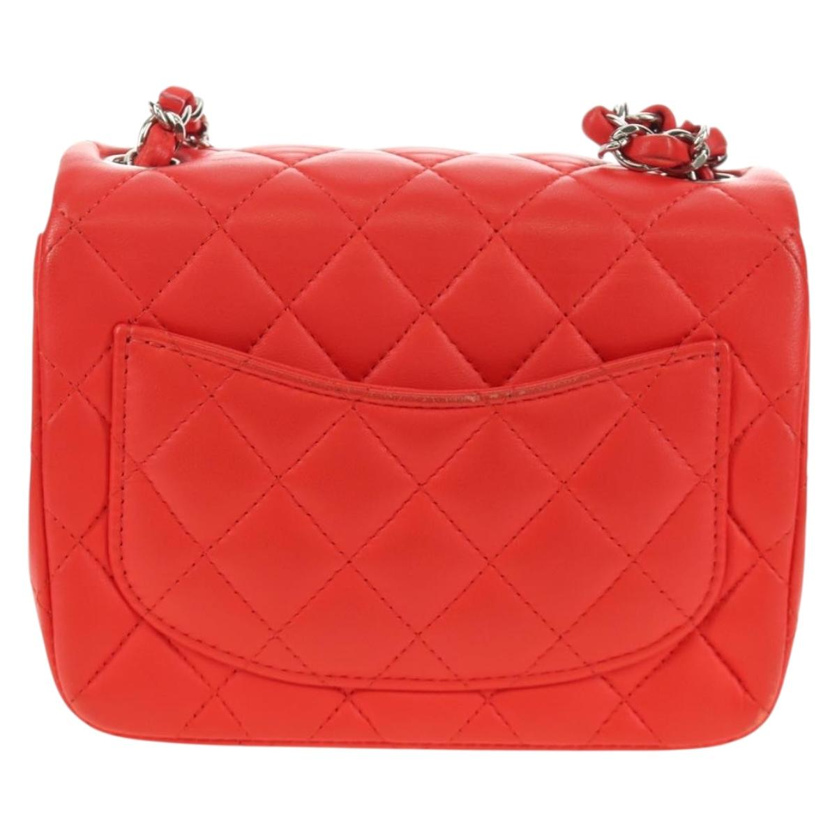 CHANEL Mini Matelasse 17 Chain Bag Lamb Skin Red Silver CC Auth 189072SM