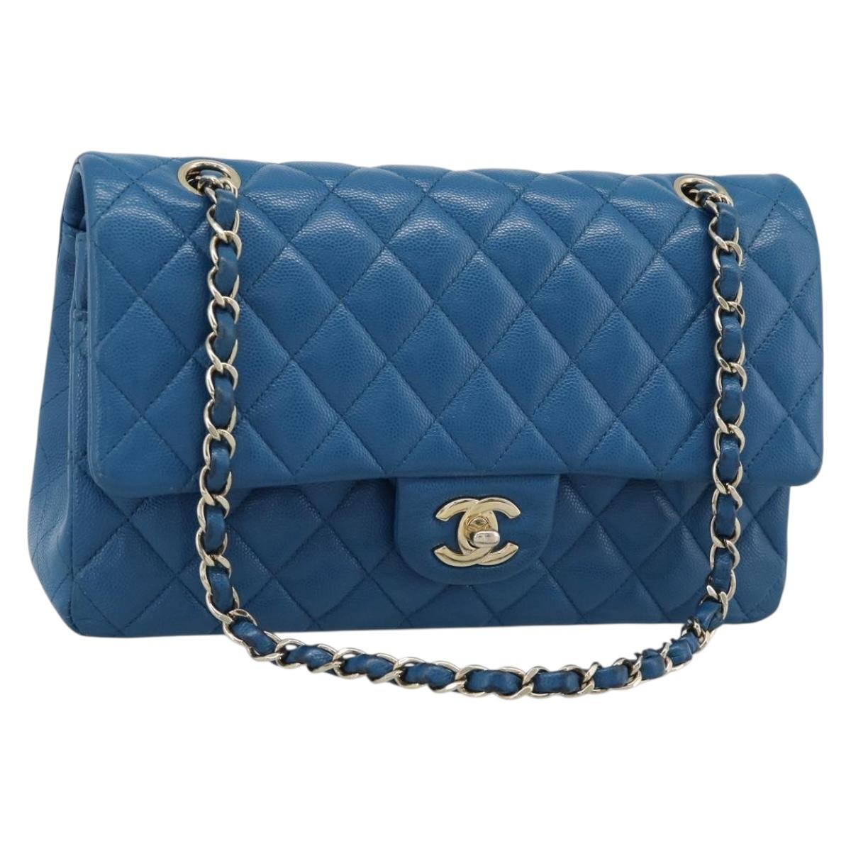 CHANEL Matelasse 25 Chain Shoulder Bag Caviar Skin Blue Gold CC Auth 189073SM