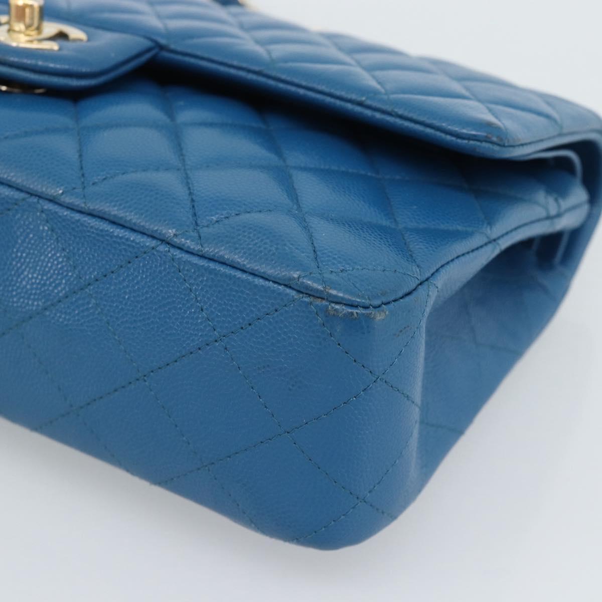 CHANEL Matelasse 25 Chain Shoulder Bag Caviar Skin Blue Gold CC Auth 189073SM