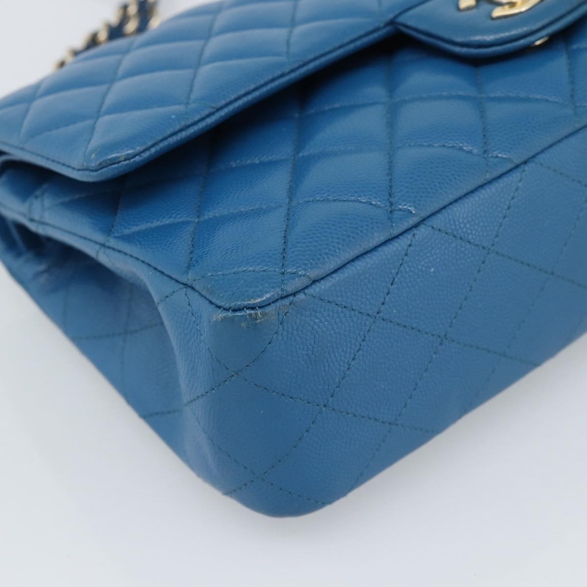 CHANEL Matelasse 25 Chain Shoulder Bag Caviar Skin Blue Gold CC Auth 189073SM