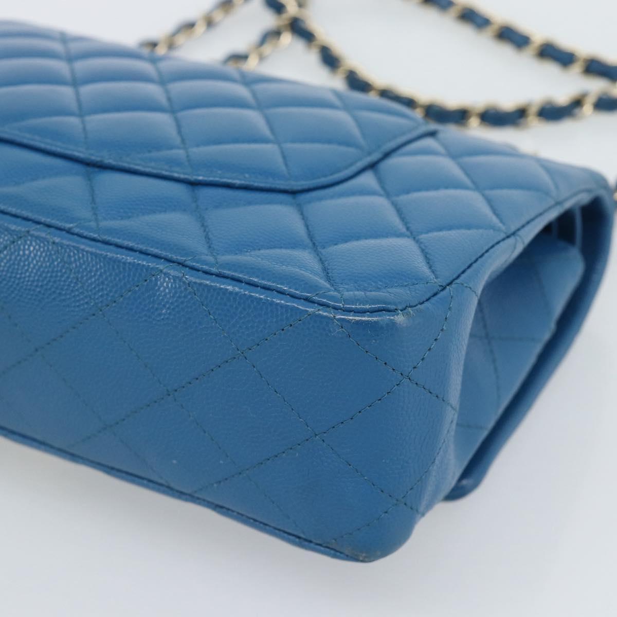 CHANEL Matelasse 25 Chain Shoulder Bag Caviar Skin Blue Gold CC Auth 189073SM