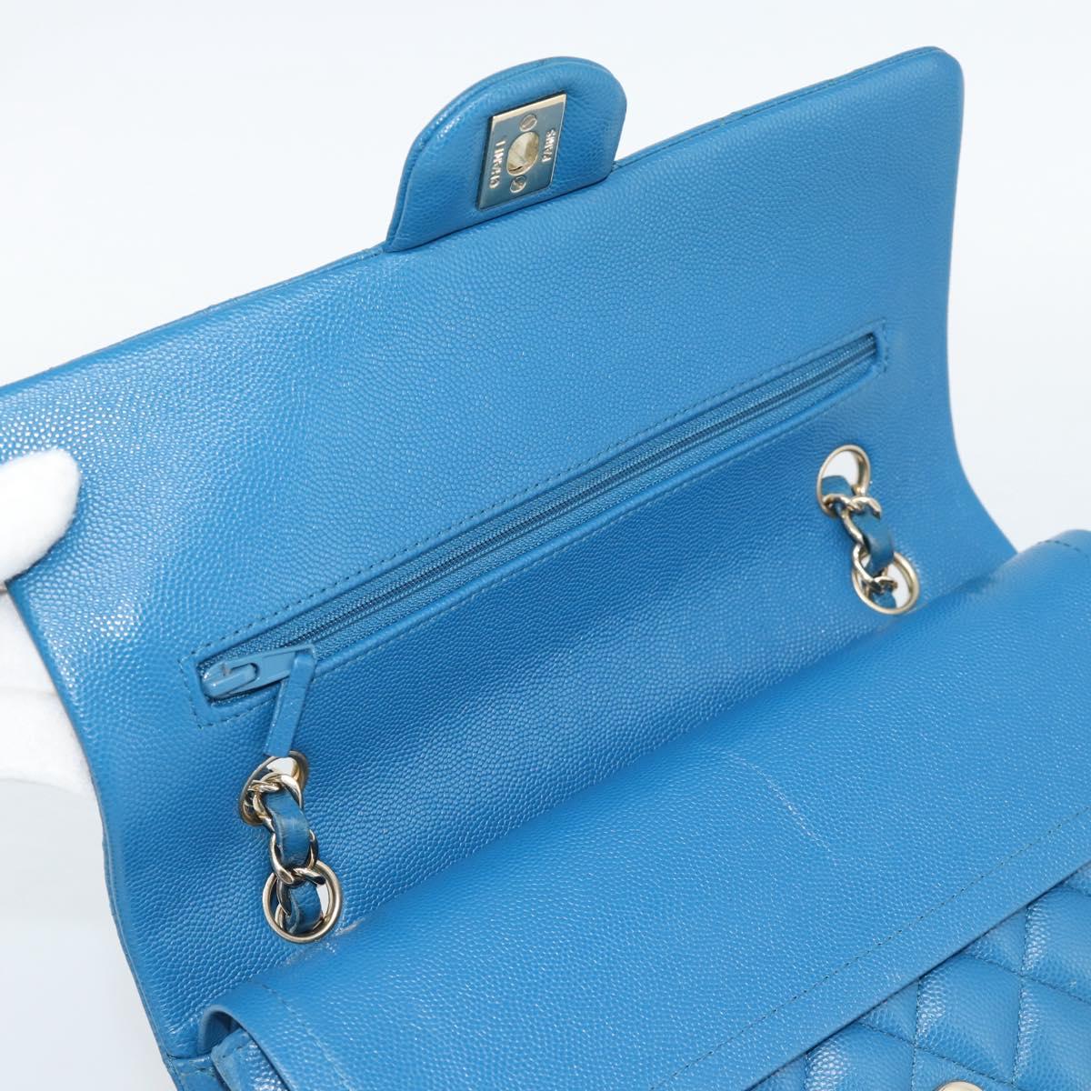 CHANEL Matelasse 25 Chain Shoulder Bag Caviar Skin Blue Gold CC Auth 189073SM