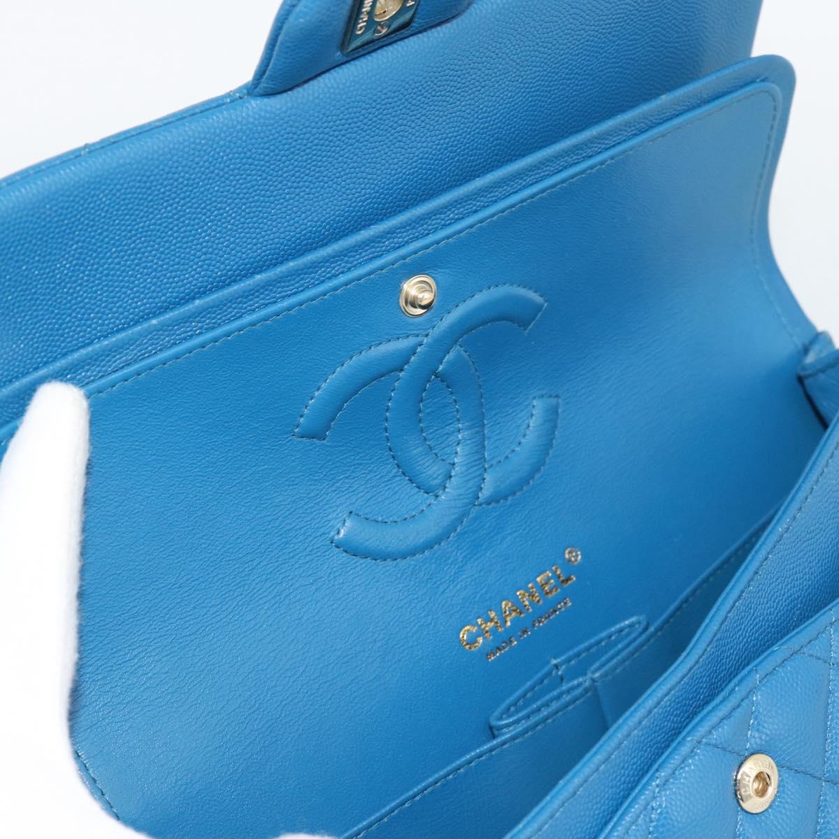 CHANEL Matelasse 25 Chain Shoulder Bag Caviar Skin Blue Gold CC Auth 189073SM
