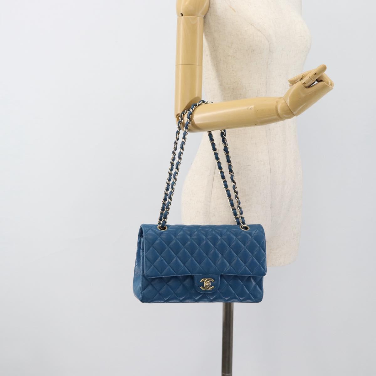 CHANEL Matelasse 25 Chain Shoulder Bag Caviar Skin Blue Gold CC Auth 189073SM