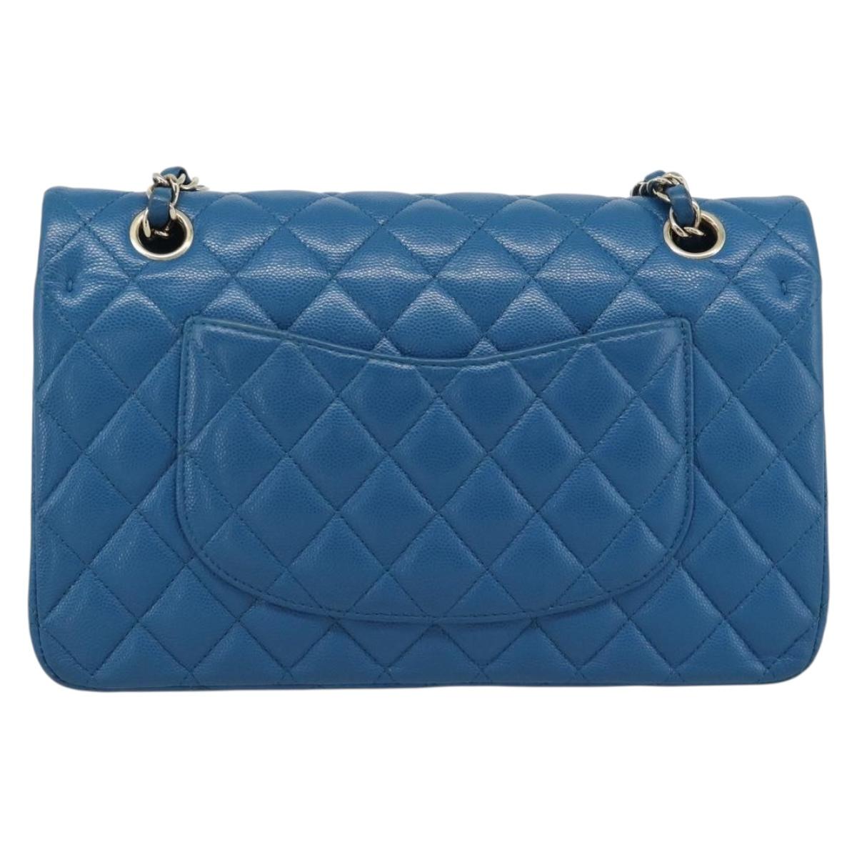 CHANEL Matelasse 25 Chain Shoulder Bag Caviar Skin Blue Gold CC Auth 189073SM