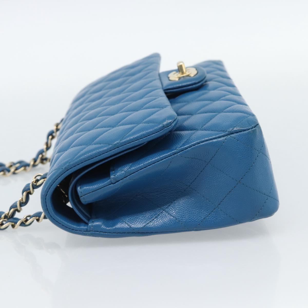 CHANEL Matelasse 25 Chain Shoulder Bag Caviar Skin Blue Gold CC Auth 189073SM