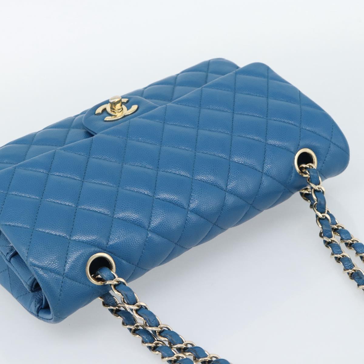 CHANEL Matelasse 25 Chain Shoulder Bag Caviar Skin Blue Gold CC Auth 189073SM