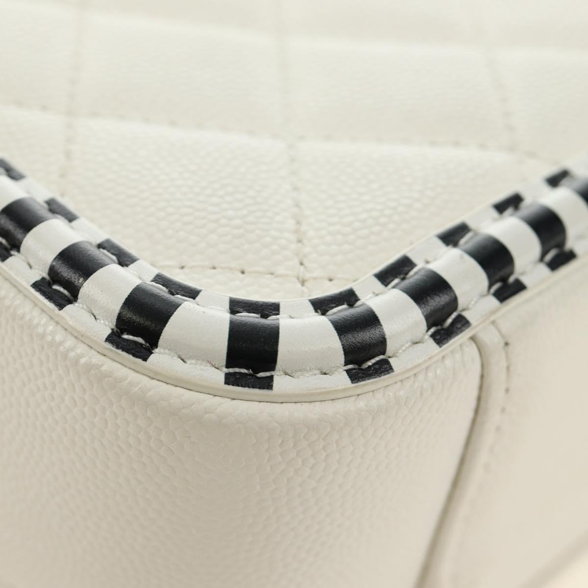 CHANEL CC Figley Matelasse Chain Bag Caviar Skin White Silver CC Auth 189075SM