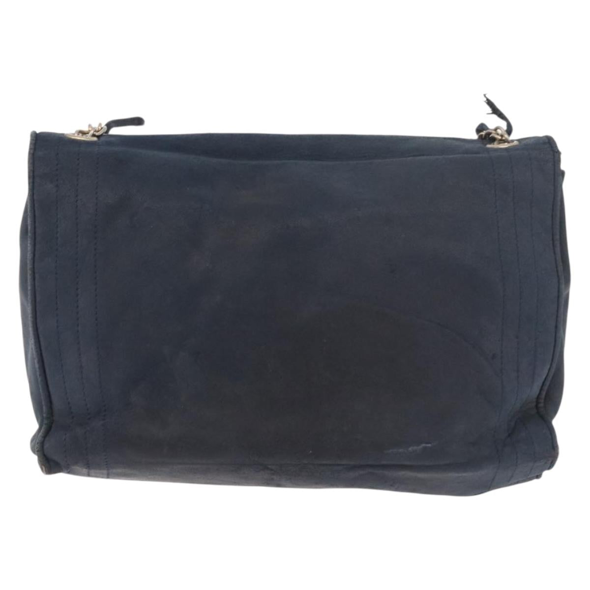 CHANEL Chain Shoulder Bag Leather Navy Gold CC Auth 189076