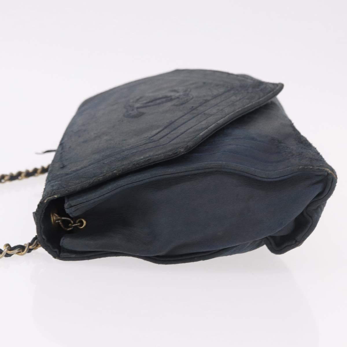 CHANEL Chain Shoulder Bag Leather Navy Gold CC Auth 189076