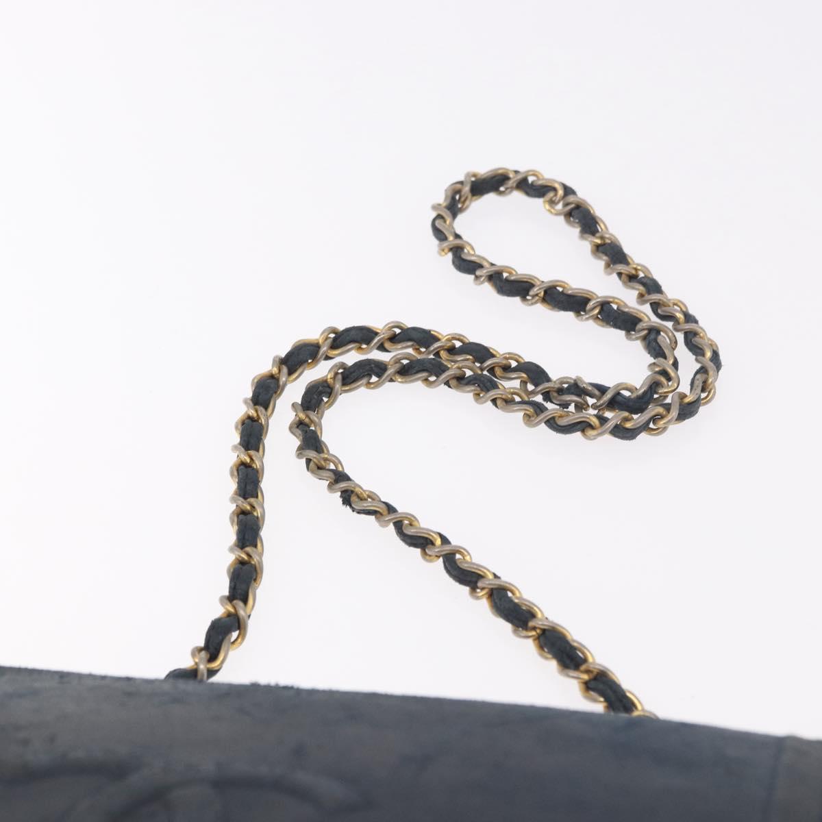CHANEL Chain Shoulder Bag Leather Navy Gold CC Auth 189076