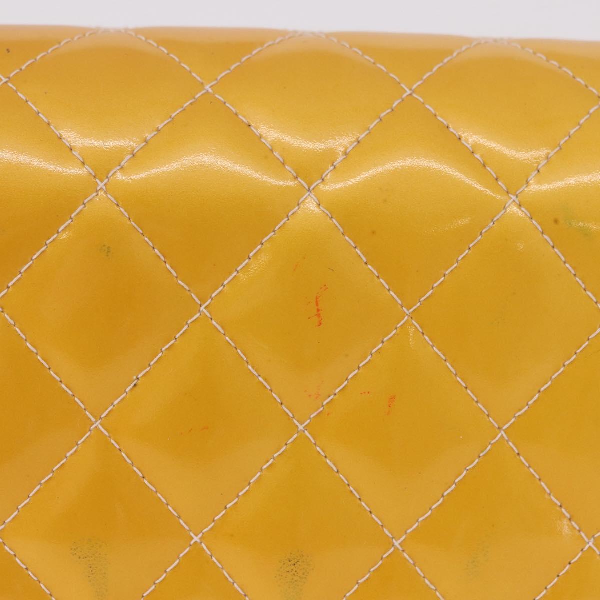 CHANEL Chain Matelasse 25 Bag Patent leather Yellow Silver CC Auth 189089