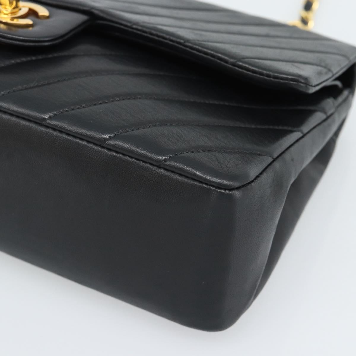 CHANEL V stitch Chain Shoulder Bag Lamb Skin Black Gold CC Auth 189090M