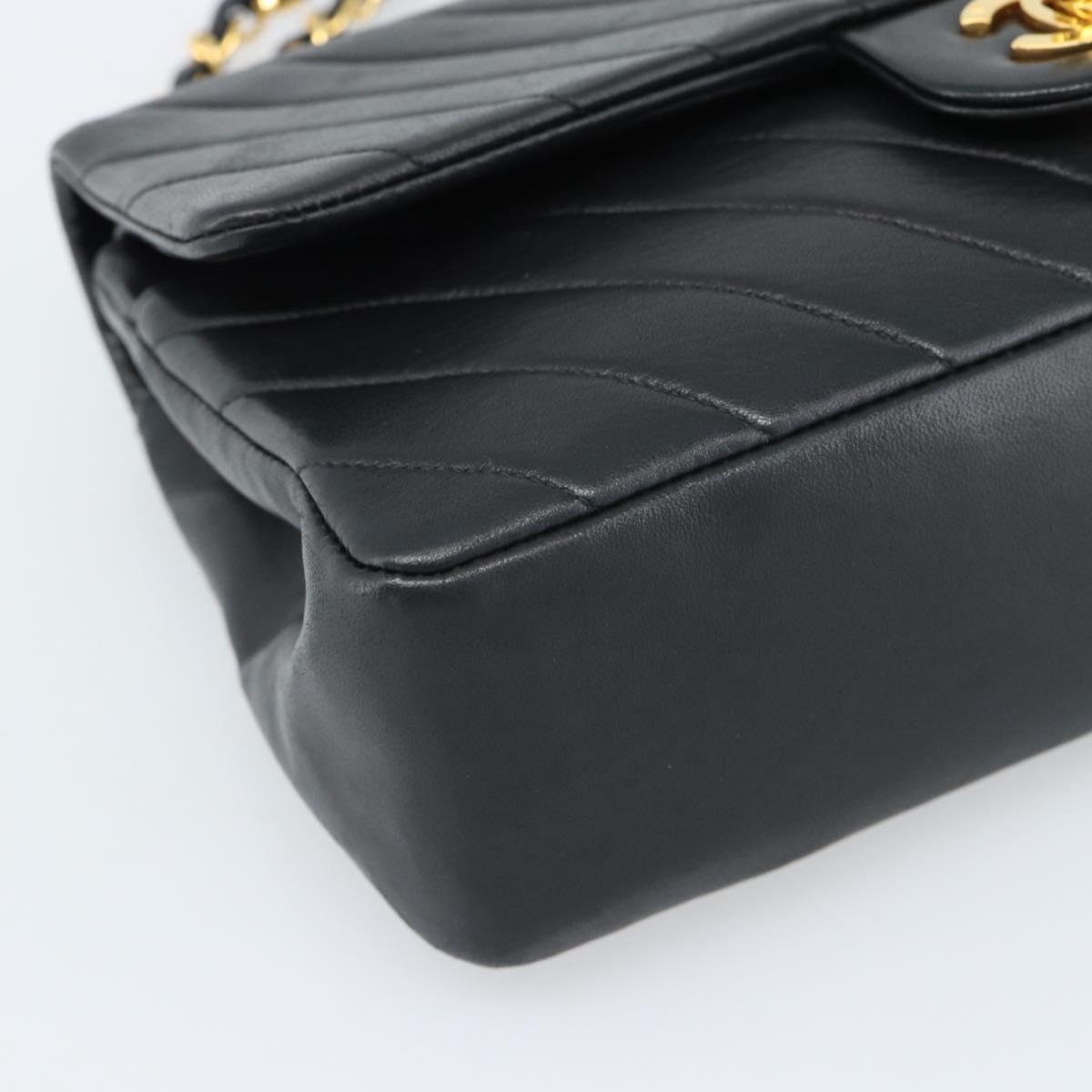 CHANEL V stitch Chain Shoulder Bag Lamb Skin Black Gold CC Auth 189090M
