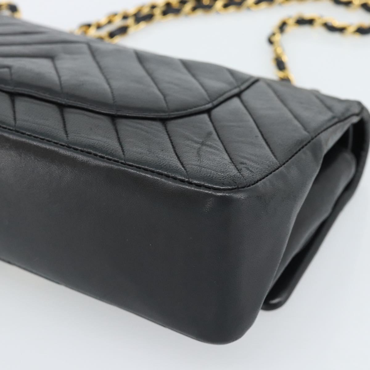 CHANEL V stitch Chain Shoulder Bag Lamb Skin Black Gold CC Auth 189090M